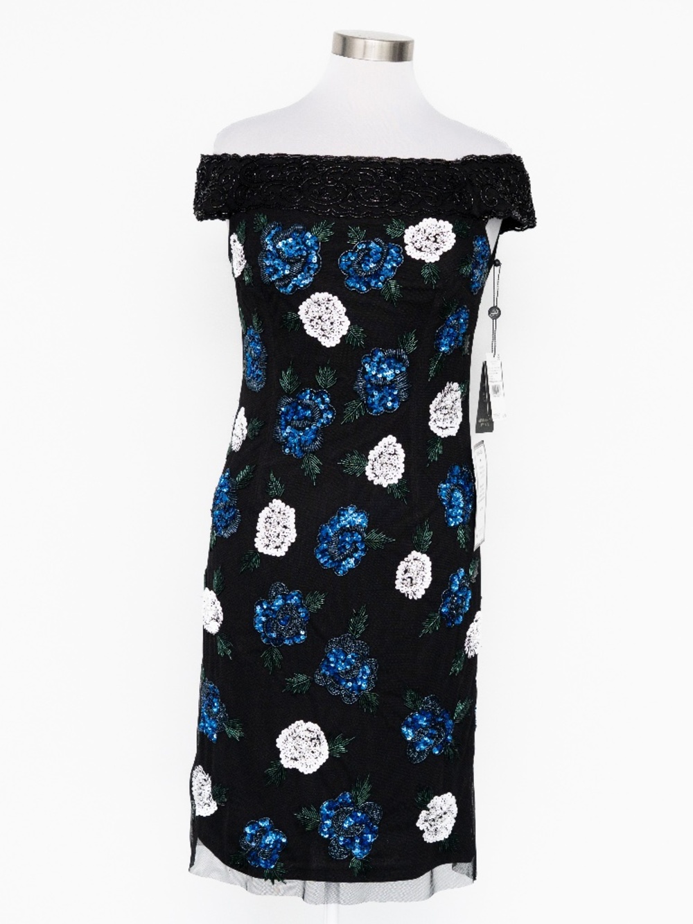Adrianna Papell - Beaded Off-The-Shoulder Sheath Dress - Picture 2 of 15